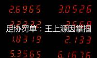 足协罚单
：王上源因掌掴郭田雨 将停赛3场